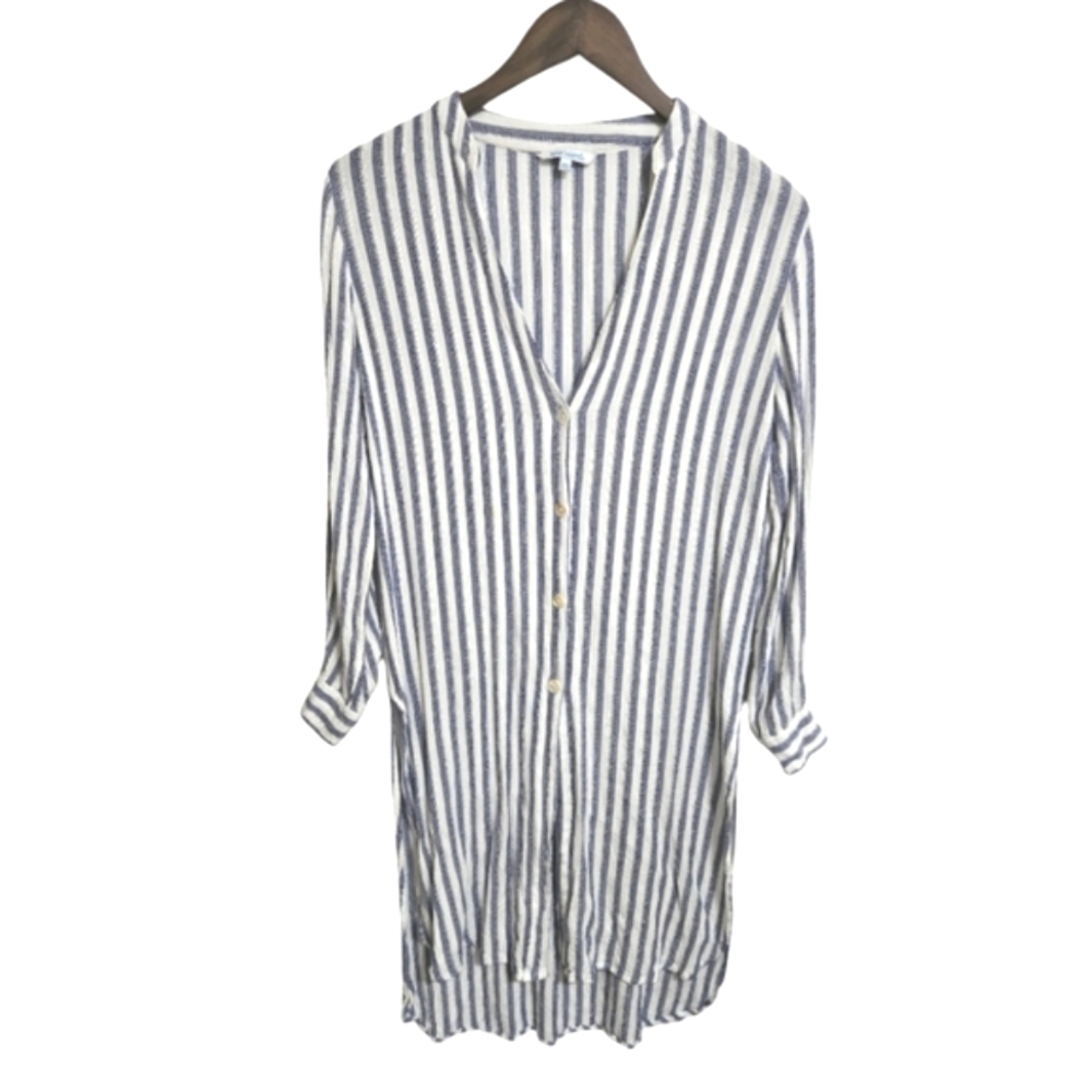 Blue Island Blue and White Striped Button Front Cover-up or Dress XS
